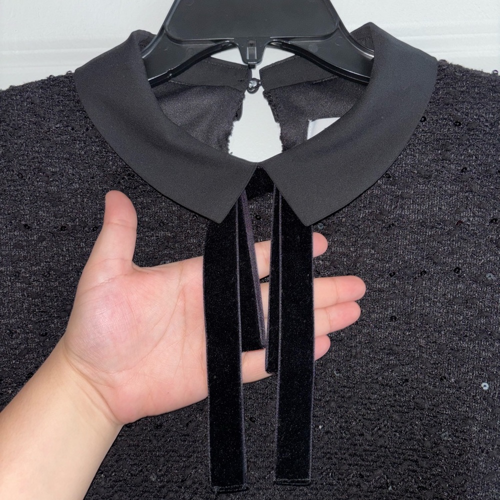Black Elle Sequin Mini Dress with Peter Pan Collar - Picture 2 of 7